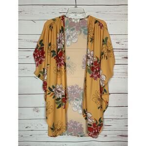Umgee USA Boutique Women's S/M Small / Medium Mustard Yellow Floral Open Kimono